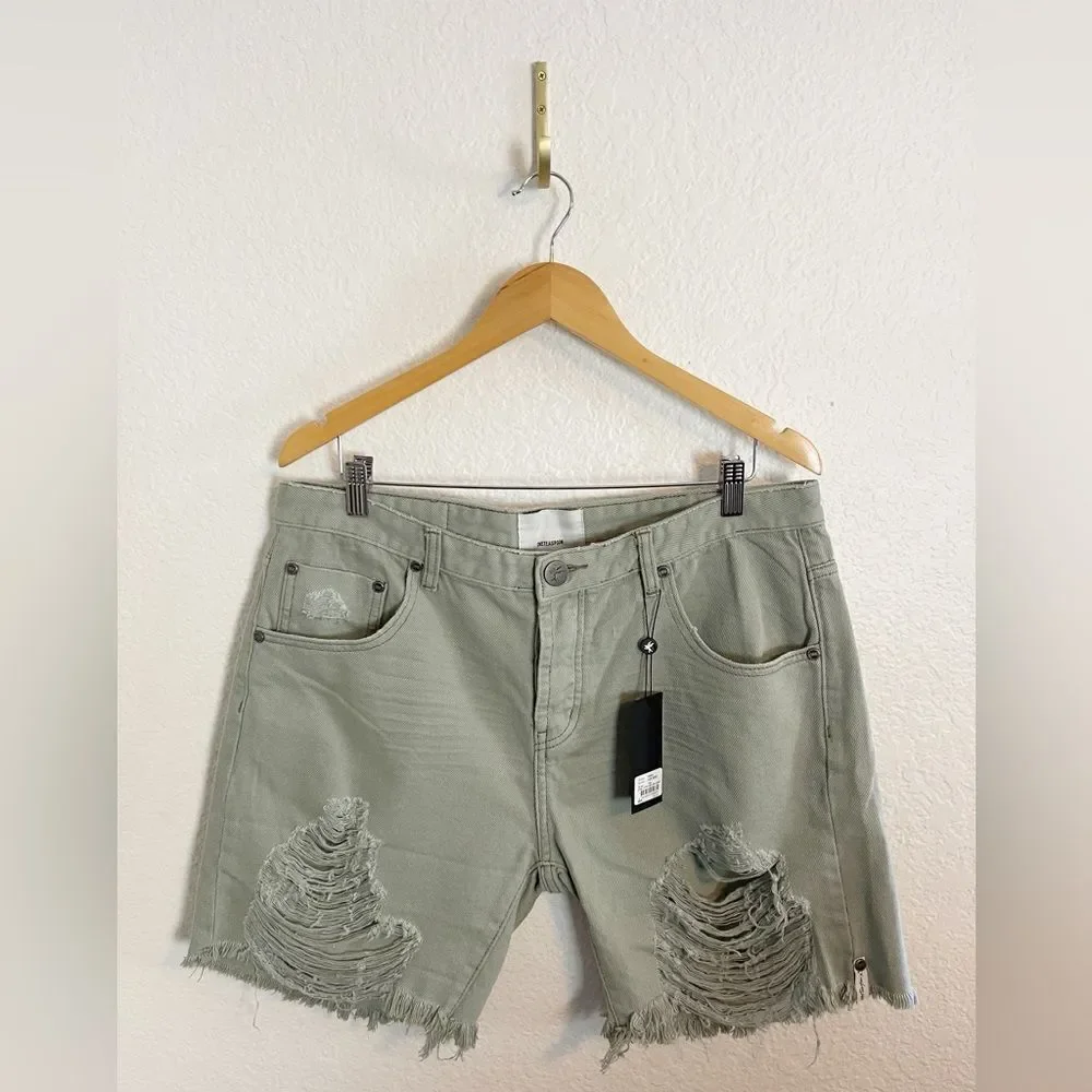 One Teaspoon Free People Stevies Long Length Boyfriend Shorts fade Khaki NWT 28